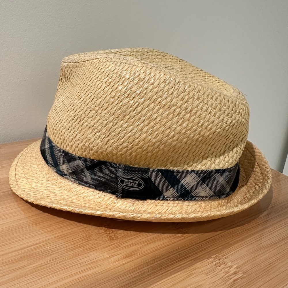 Woven Straw Fedora with Plaid Band